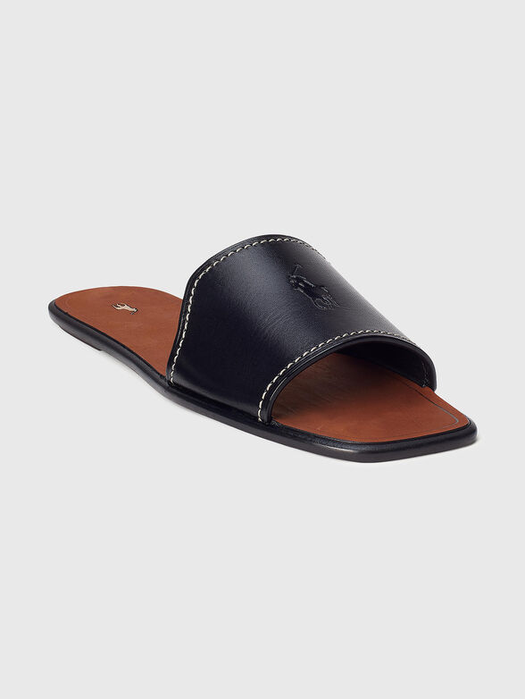 Black leather slippers with logo motif - 2