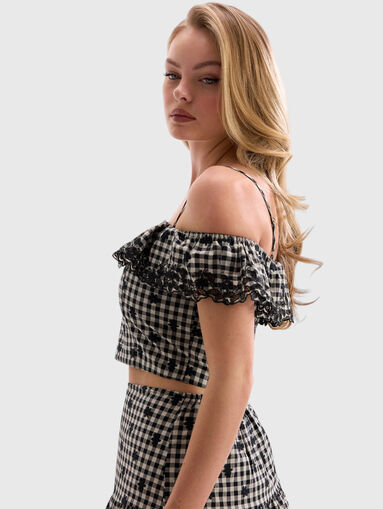 Checked top with ruffles and embroidery - 5