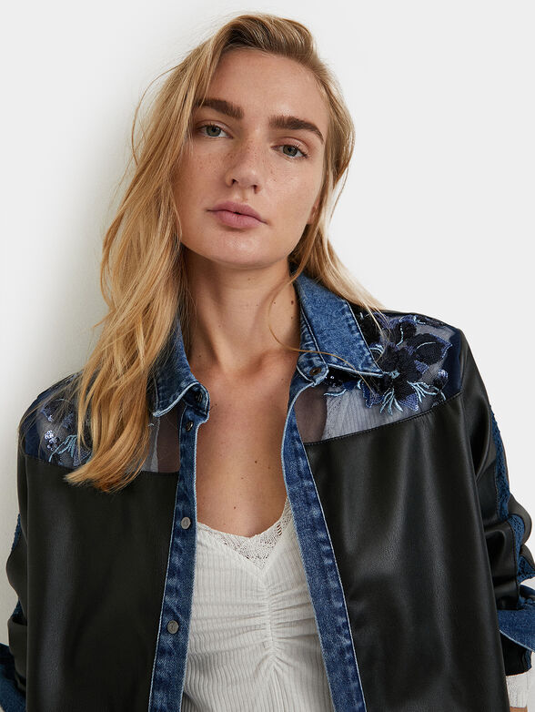Denim shirt wth leather effect - 1