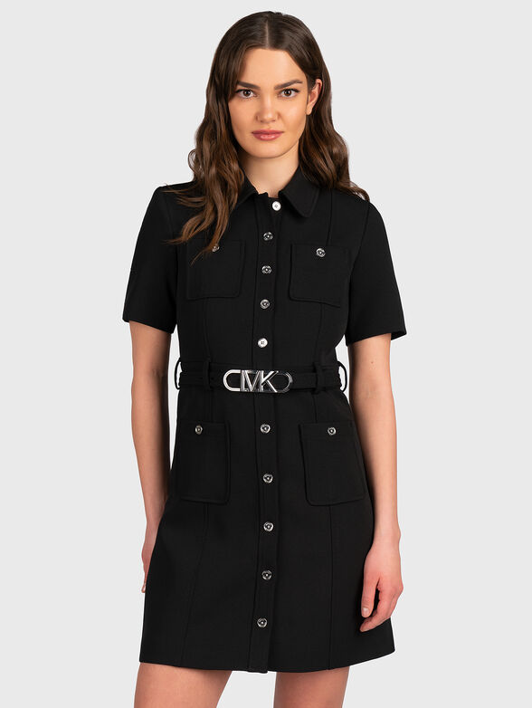 Black mini dress with belt - 1