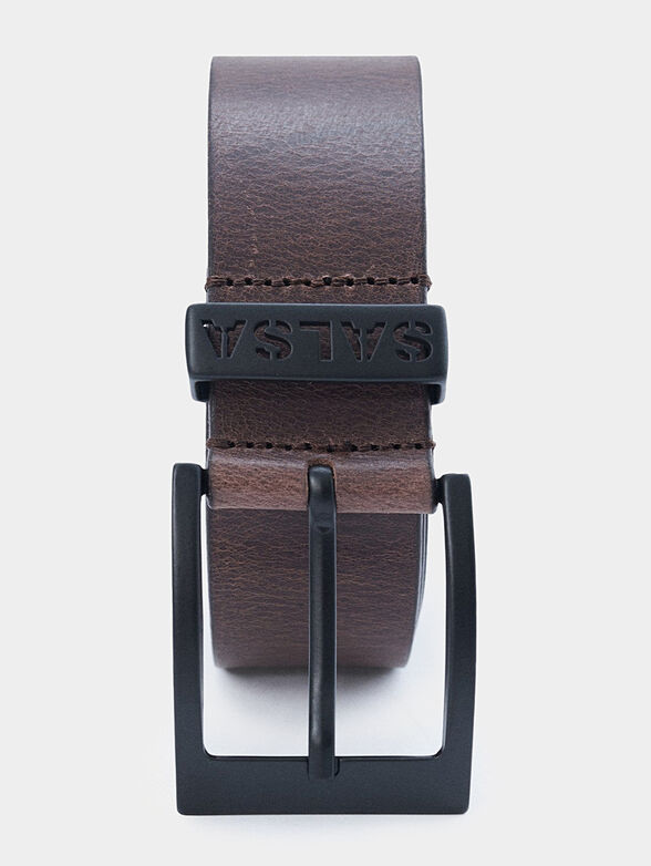 Dark brown leather belt with matal buckle - 4