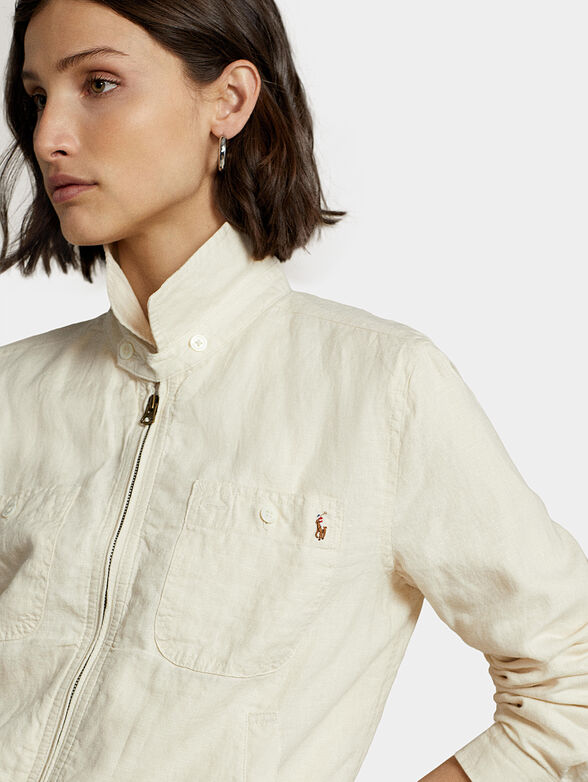 Linen jacket with zip and logo embroidery - 4