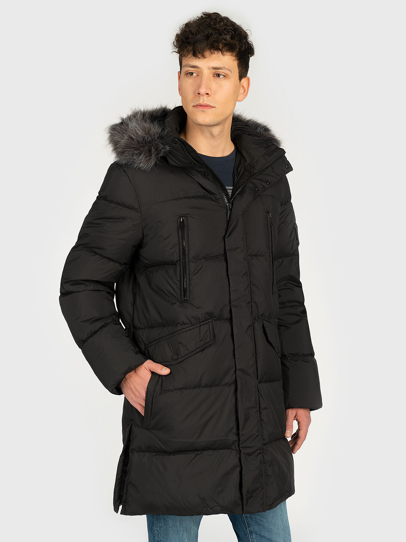 Long down jacket with faux fur guess online