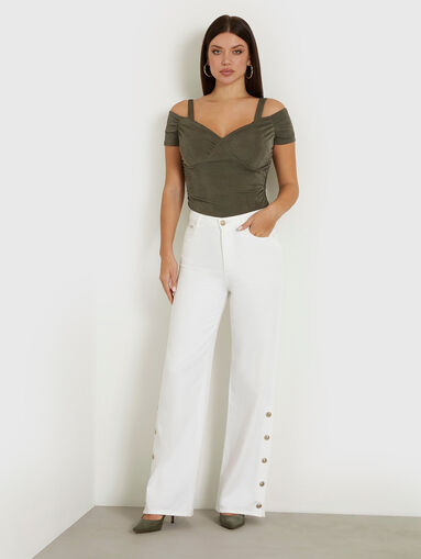 White jeans with accent buttons - 5