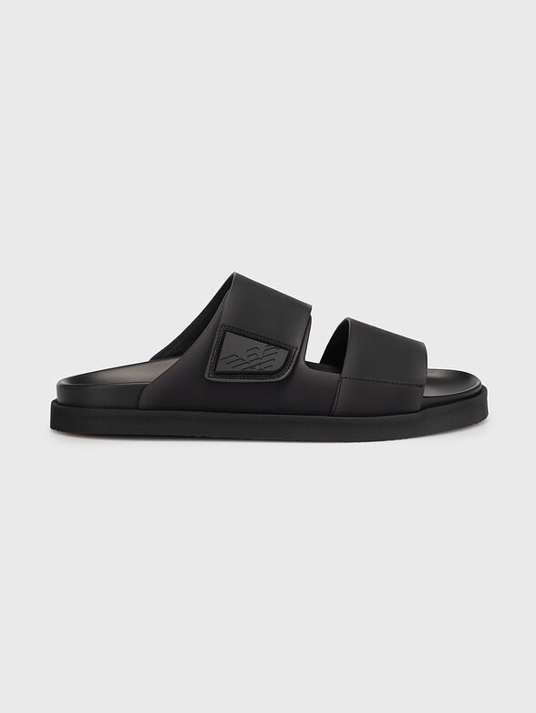 Black leather touch-strap slides - 1