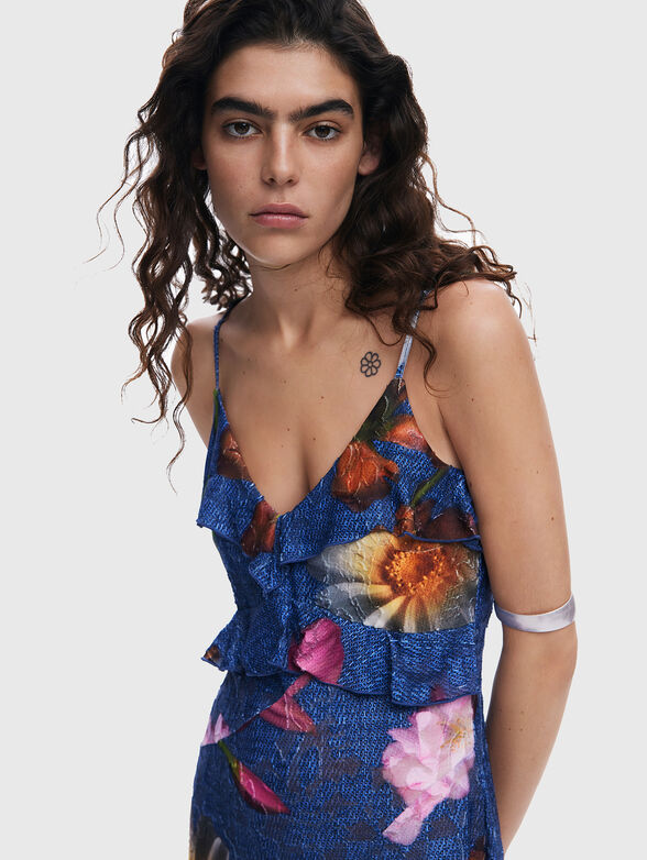 Dress with denim effect and floral accents - 4