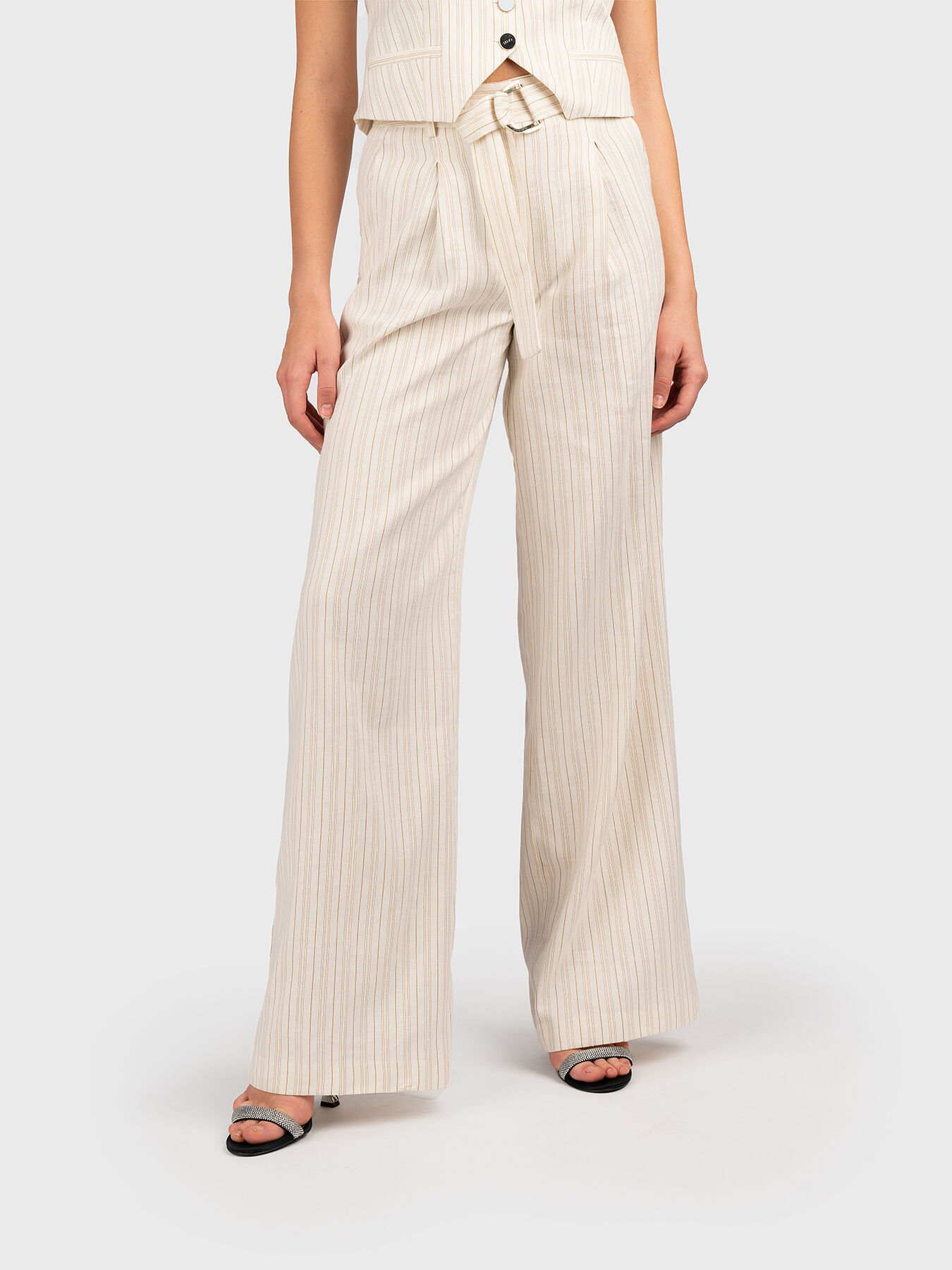 パンツ LIU JO FLARE STRIPED TROUSERS Liu Jo Trousers in Natural | Lyst