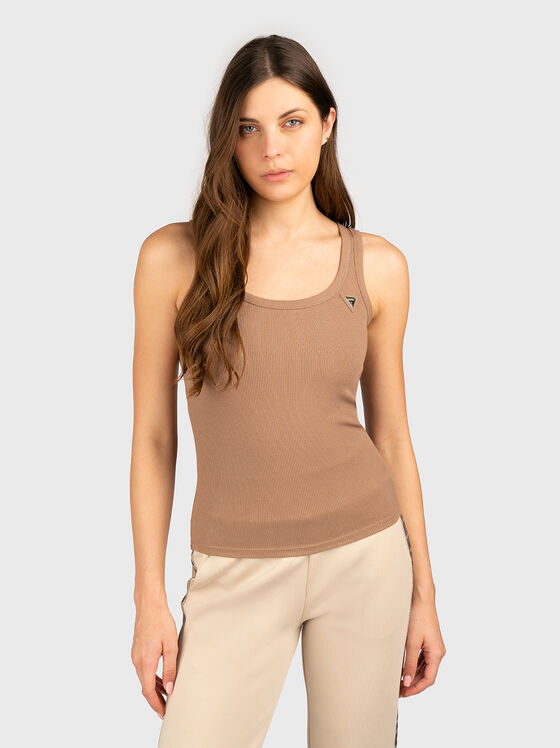 Бежов топ COLETTE от еластичен рипс - 1