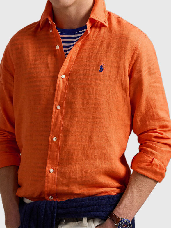 Linen shirt with embroidered logo - 4