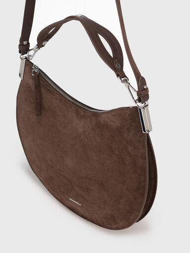 Suede bag with logo in brown - 4