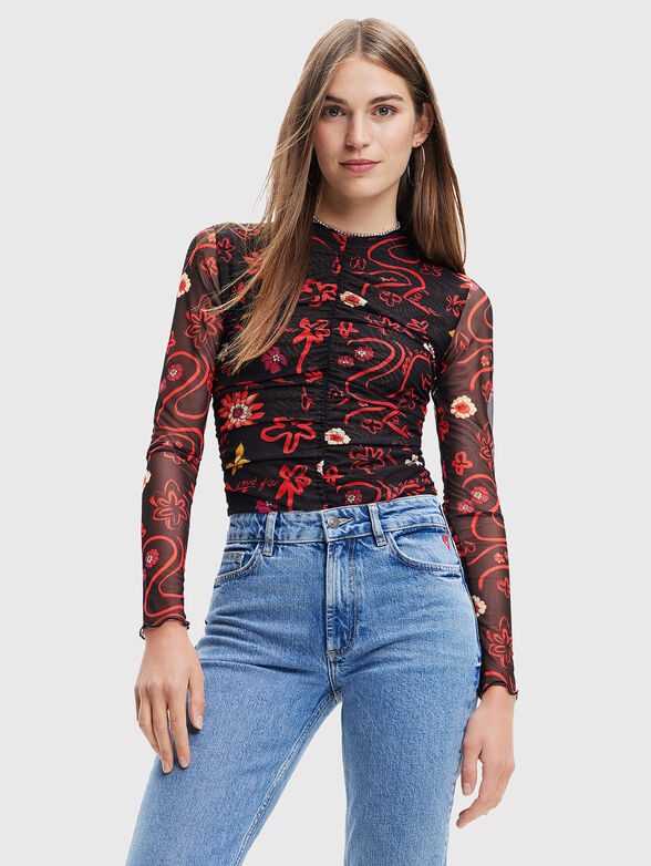 Bodysuit with long sleeves and red accents - 1