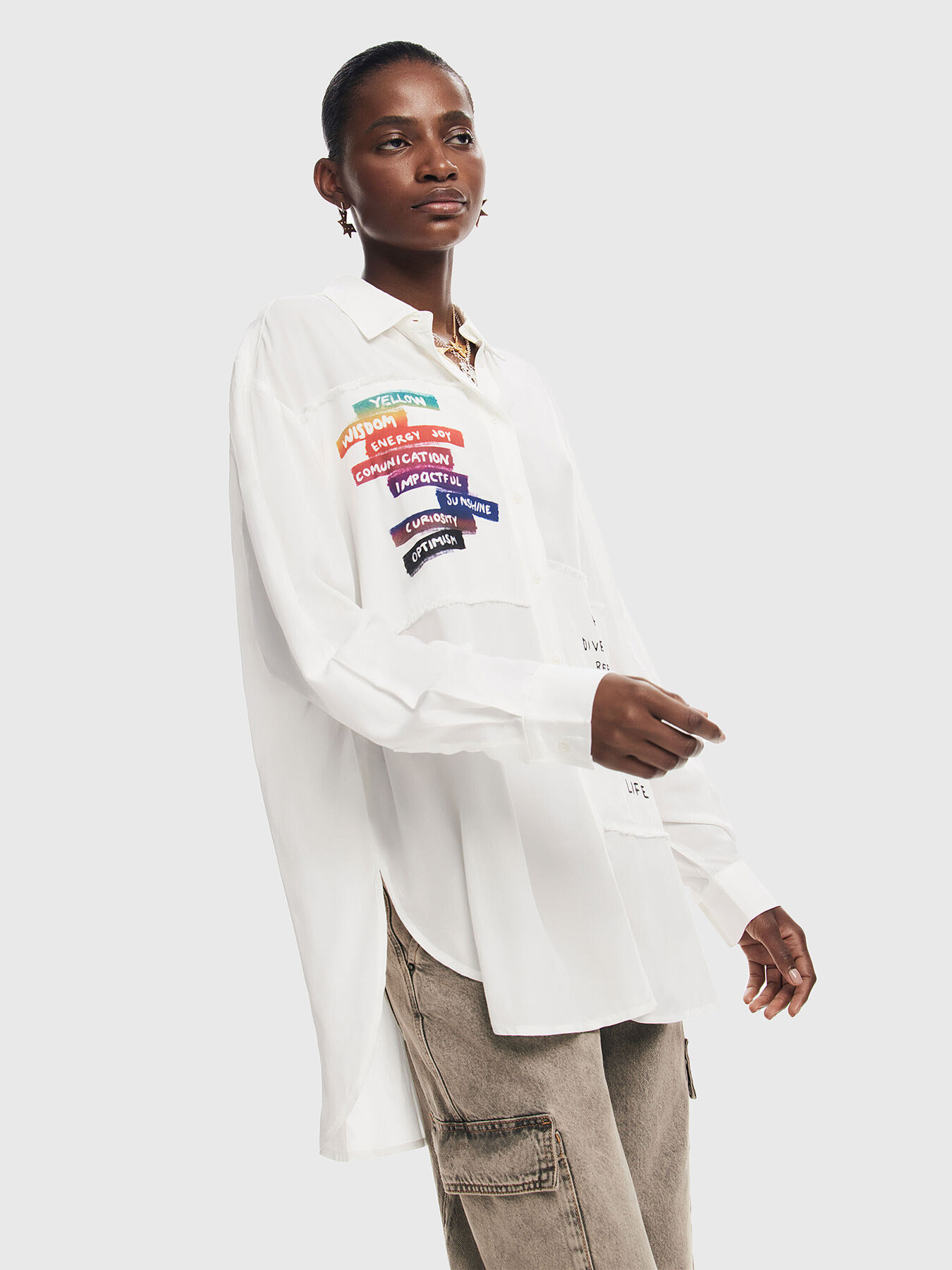 Desigual Women's Woman Woven Shirt Long Sleeve, White, XS at