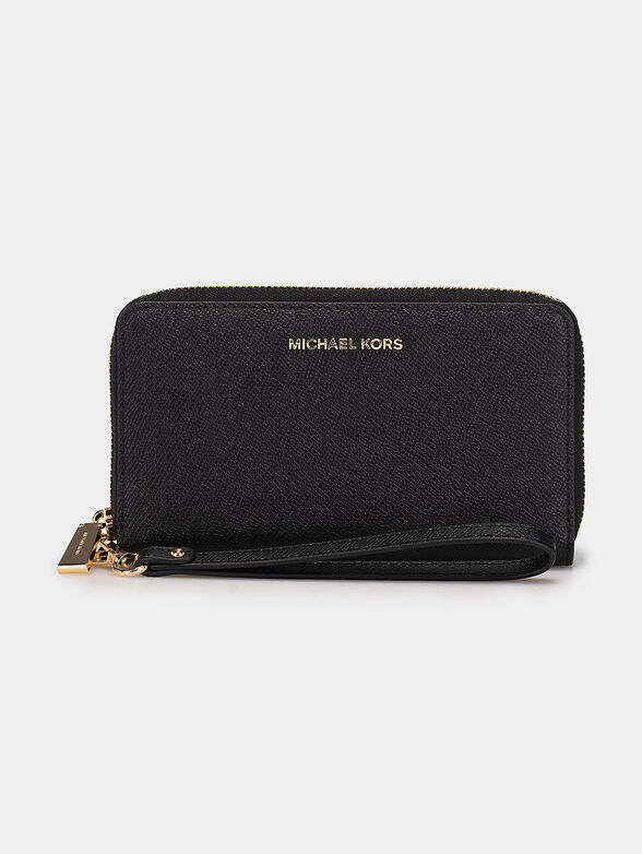 JET SET black leather purse with metal logo - 1