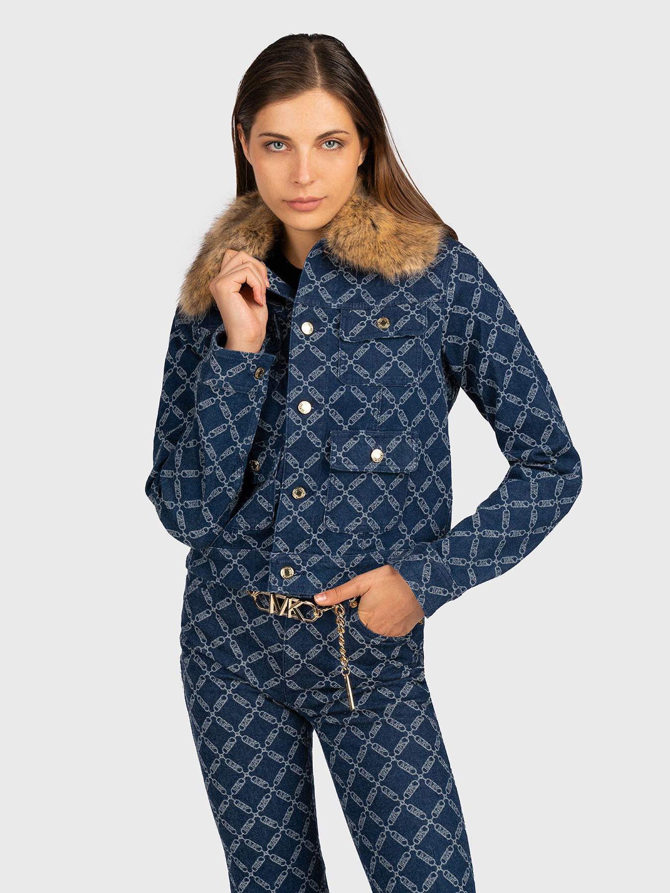 Michael kors denim jacket with fur new arrivals