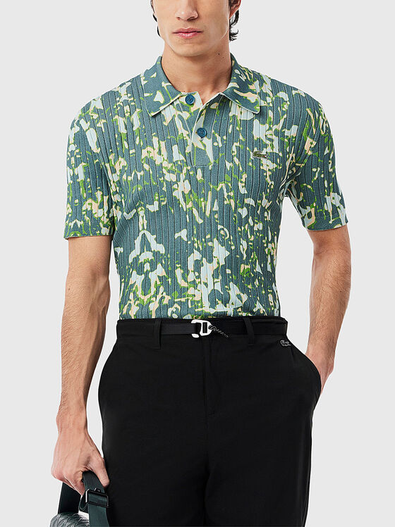 Ribbed polo shirt with accent print - 1