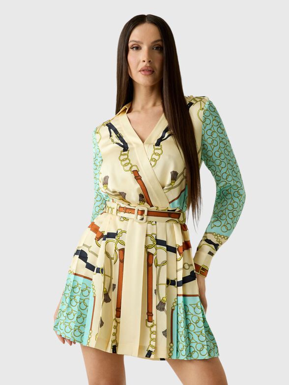 Pleated mini dress with belt - 1