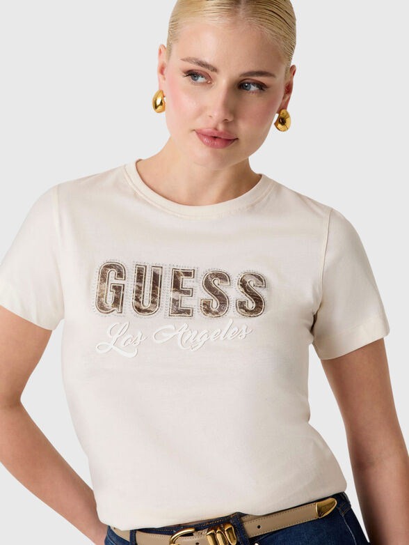 Cotton T-shirt with a logo and appliqu&eacute; crystals - 4