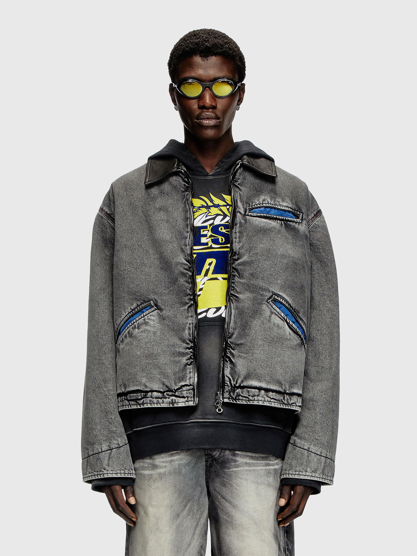 ジャケット・アウター diesel leather collar denim jacket Y2K Vintage Diesel Industry Leather Collar Denim Faded Jacket | eBay