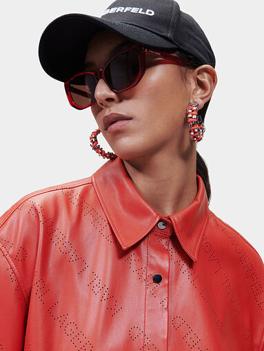 Black faux leather shirt with perforated logos - 5