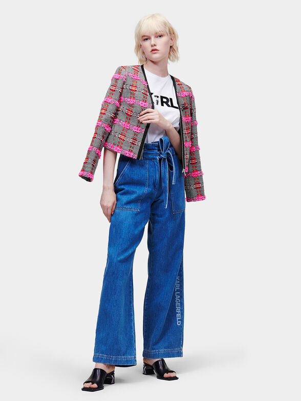 Boucl&eacute; cropped plaid jacket  - 2