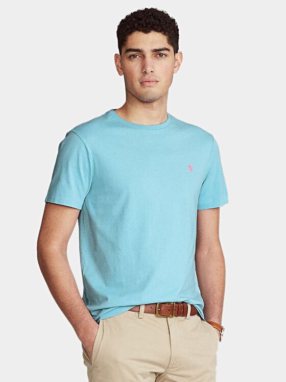 Памучна тениска в син цвят - 1