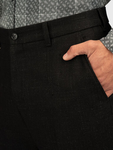 Black wool blend slim trousers - 4