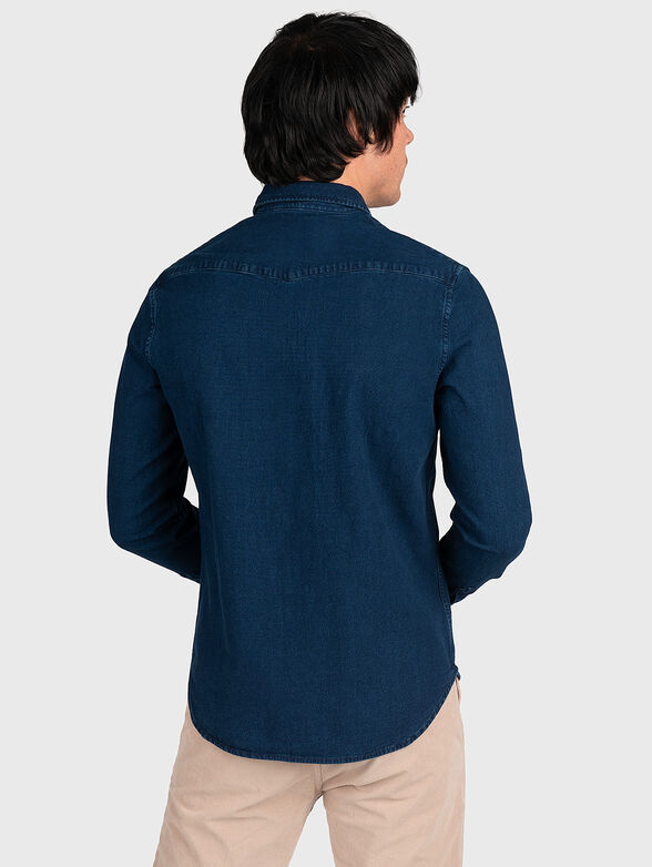 Dark blue cotton blend denim shirt - 2