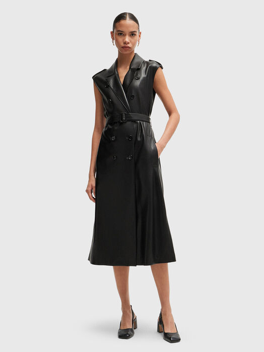 Faux-leather double-breasted midi dress