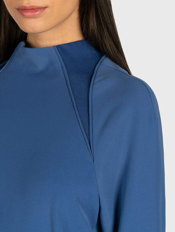 Blue dress with high neck and matching belt - 3