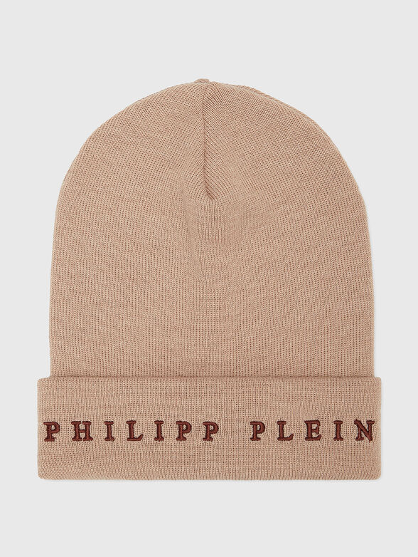 Beige hat with contrasting logo lettering - 1