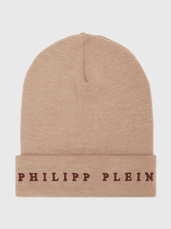 Beige hat with contrasting logo lettering - 1