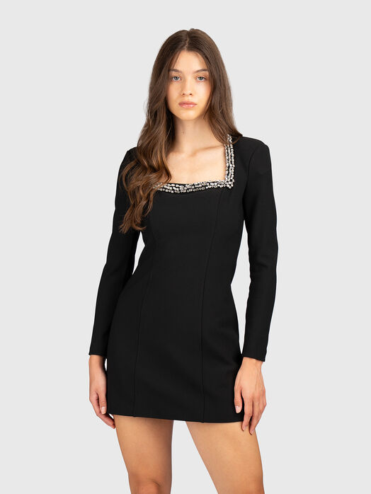 Long-sleeved dress with crystal appliqu&eacute;s