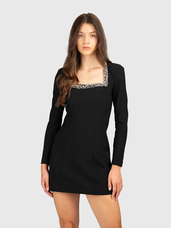 Long-sleeved dress with crystal appliqu&eacute;s - 1
