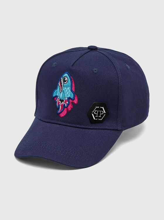 Dark blue hat with embroidery - 1