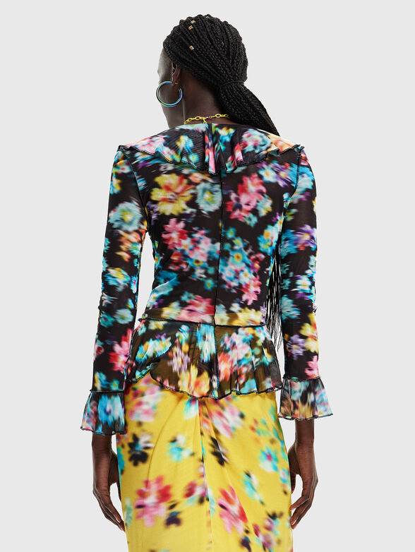 LAURA blouse with accent sleeves and print - 3