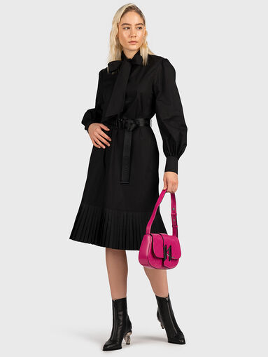 Black dress with pleated detail and belt - 5