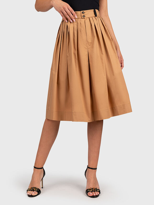 Pleated midi skirt in beige color - 1