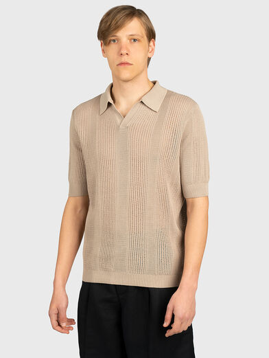 Knitted polo-shirt in beige color - 1