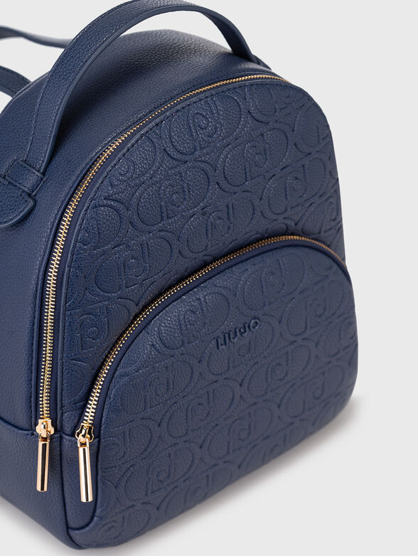 Blue backpack with embossed logo texture - 4