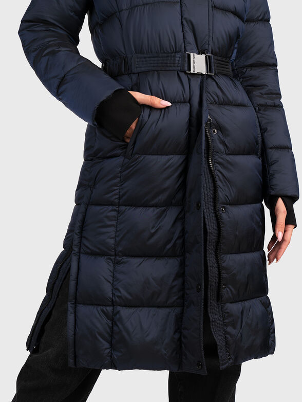 Hooded long jacket in dark blue color with belt - 6