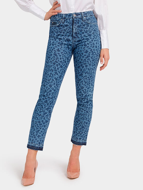 High-waisted jeans with animal print - 1