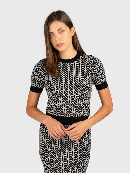 Short sleeve jacquard sweater