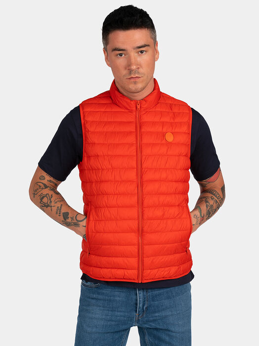 Bright orange vest with logo detail