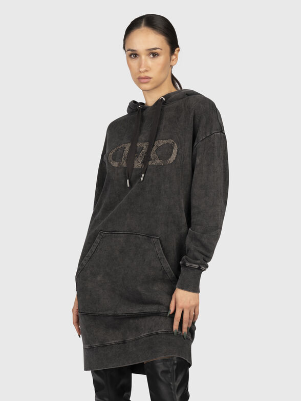 Dress with hood and appliqué rhinestones - 0