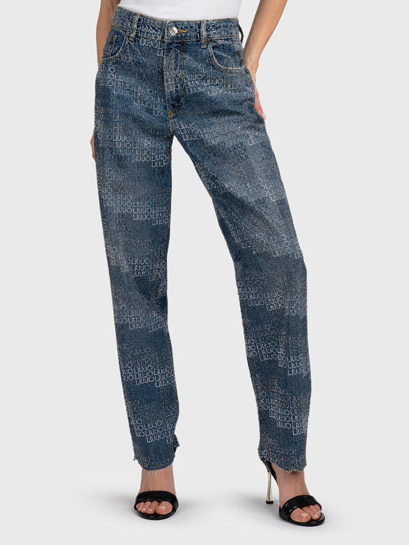Straight leg jeans with rhinestones - 1