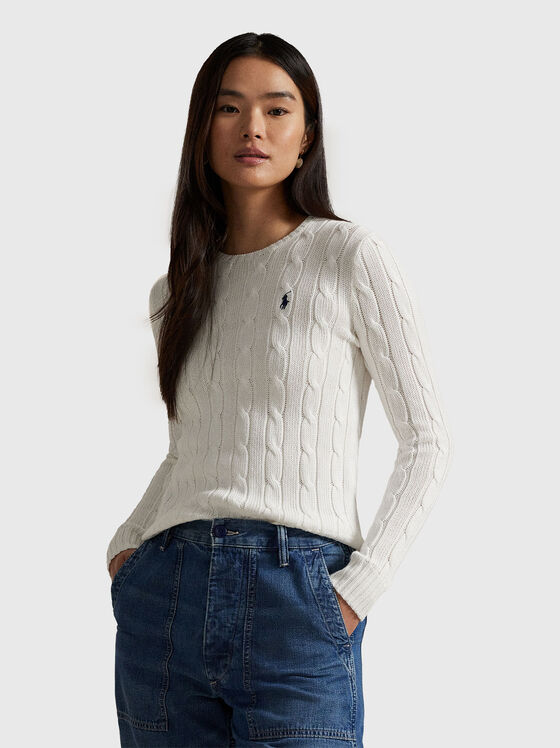 Памучен пуловер с овално деколте - 1