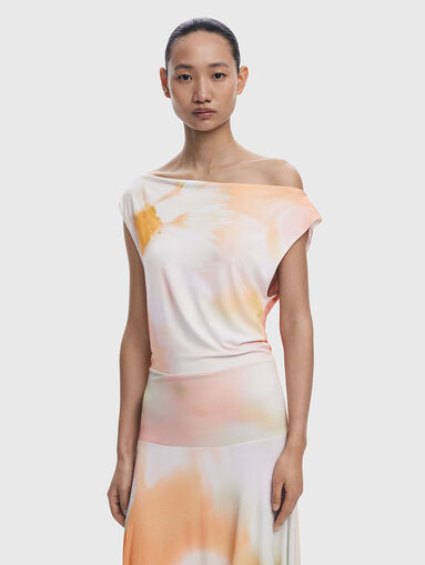 Midi dress with dropped shoulder and print - 3