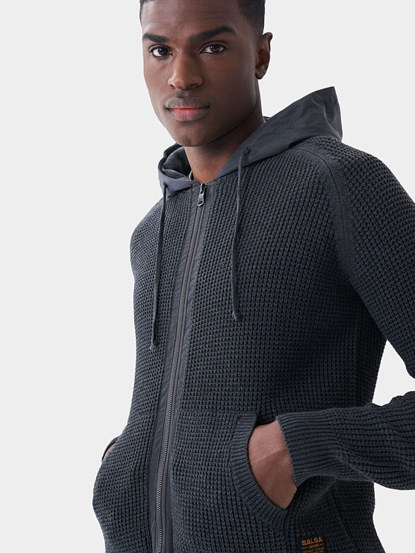 Grey hooded cardigan with zip - 4