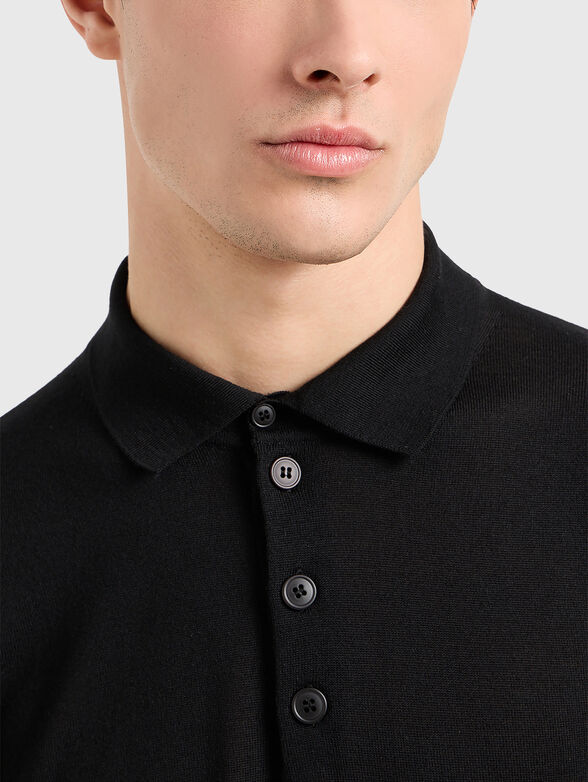 Black polo shirt with long sleeves  - 3