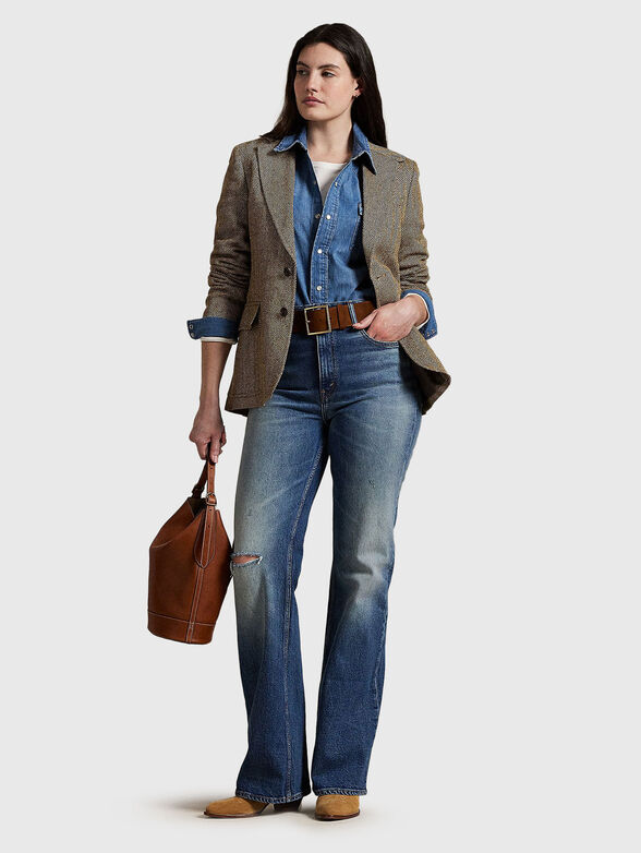 Herringbone pattern linen blend blazer - 2
